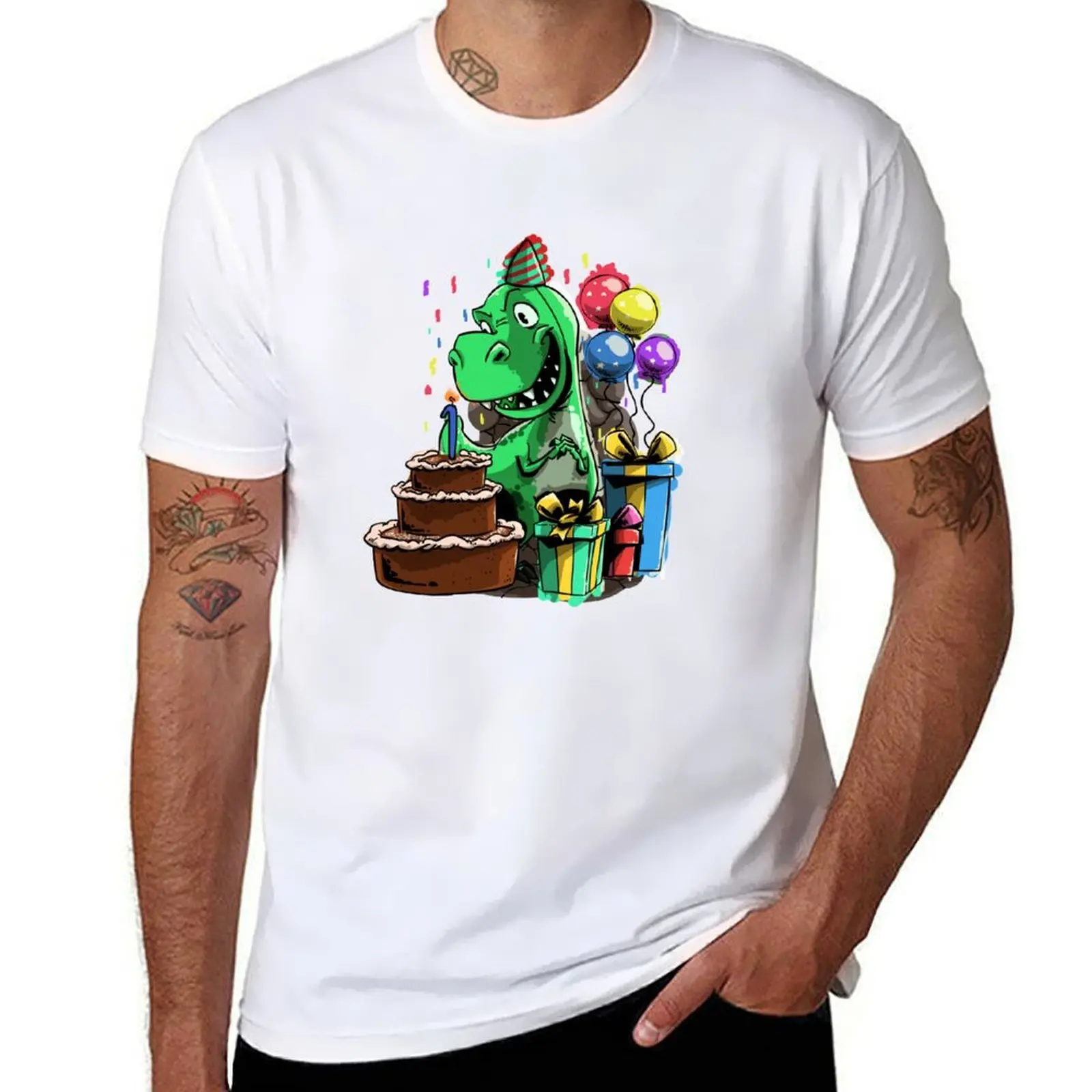 

First Birthday Dinosaur - Tyrannosaurus Rex aka T Rex Birthday Illustation For 1 Year Old T-Shirt man t shirt designer T-Shirt