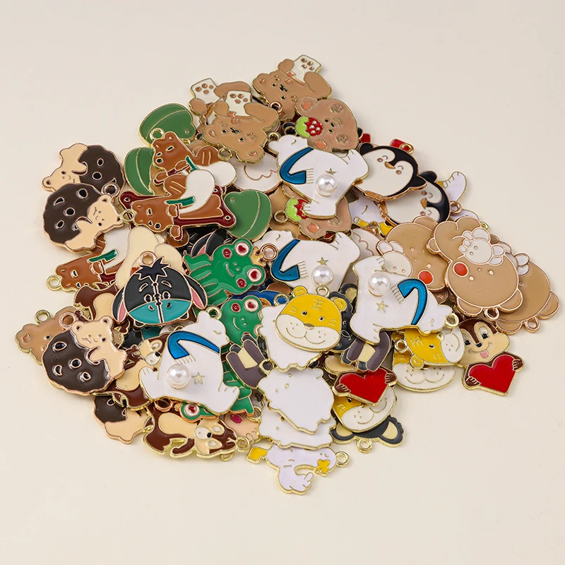 Leslie 10pcs Enamel Animal Charms Bear Duck Frog Penguin Pendant for Jewelry Making DIY Necklaces Earrings Jewelry Finding