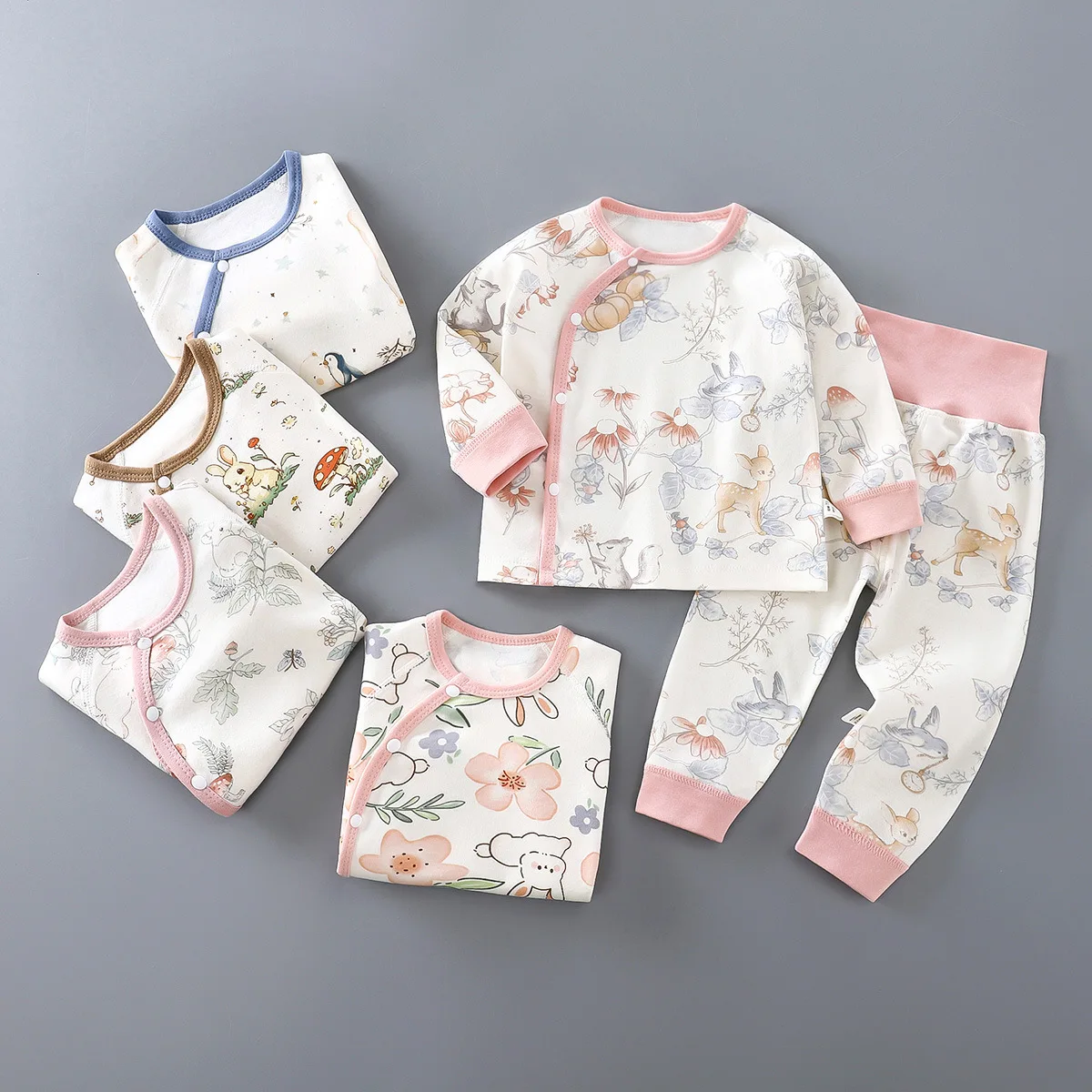 Autumn Soft Breathable Cotton Baby Children Pajamas Set Cute Cartoon Long Sleeve Home Sleepwear Set for 0-2 Years Old
