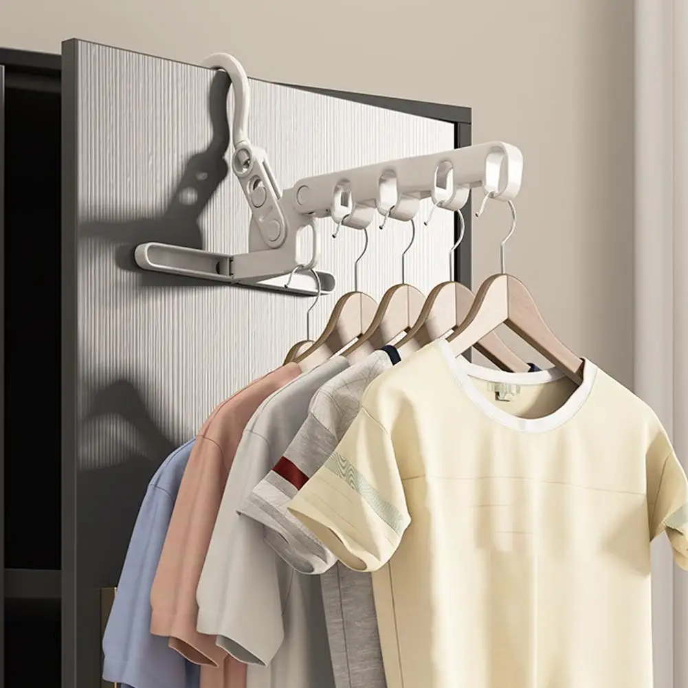 Foldable Travel Hangers Multifunctional Drying Rack Wall Mounted Retractable Portable Clothes 5 Holes Drying Rack