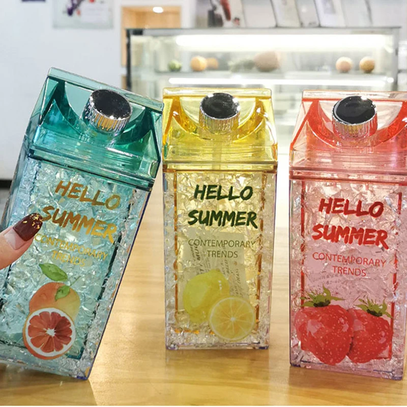 

400ml Square Cup Milk Carton Water Bottle Plastic Portable Clear Box for Juice Tea Bottle Beverage Tea Square Ice Bowl Bottle