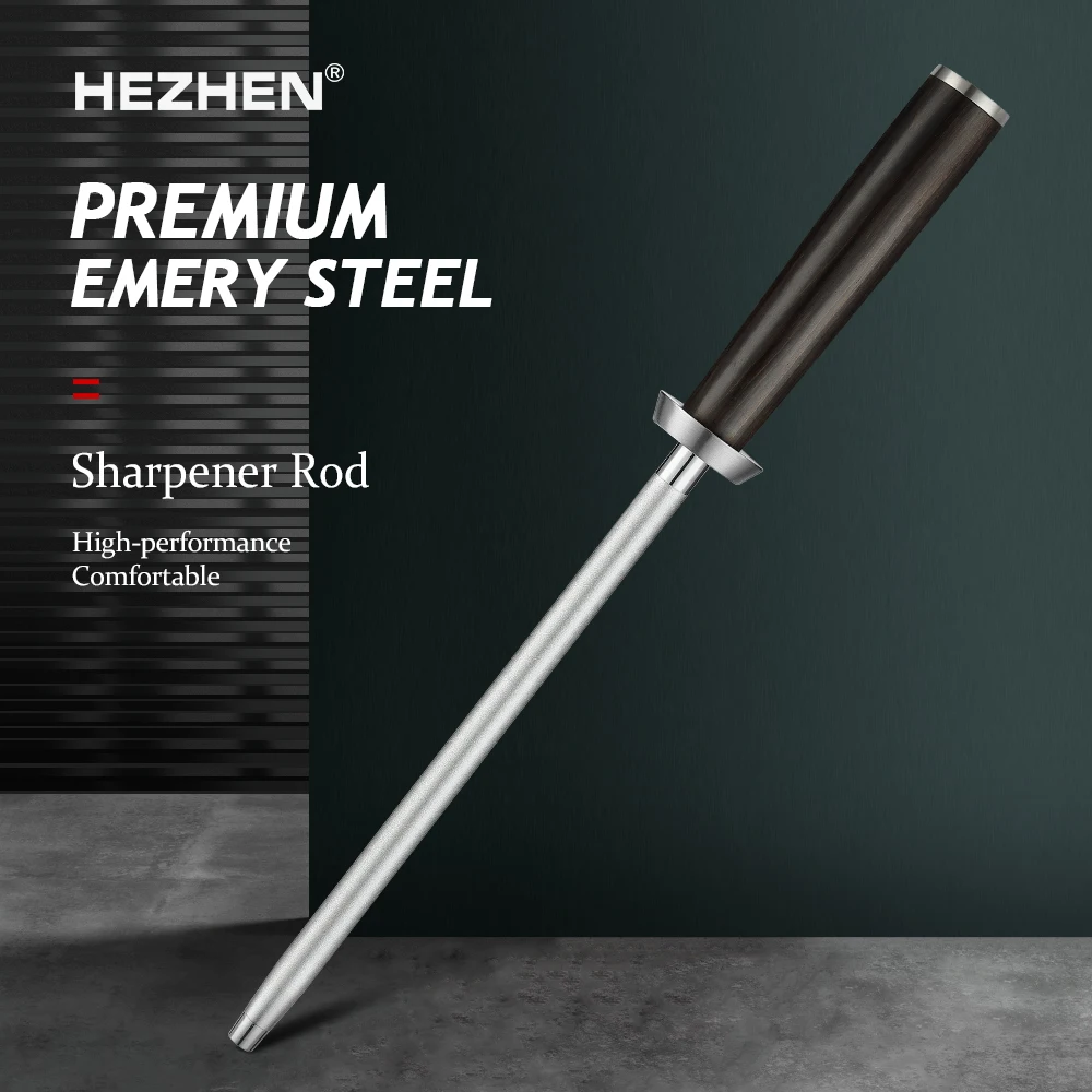 

HEZHEN Diamond Sharpener Rod - High Carbon Steel with Diamond Coating & Solid Ebony Wood Handle for Knives