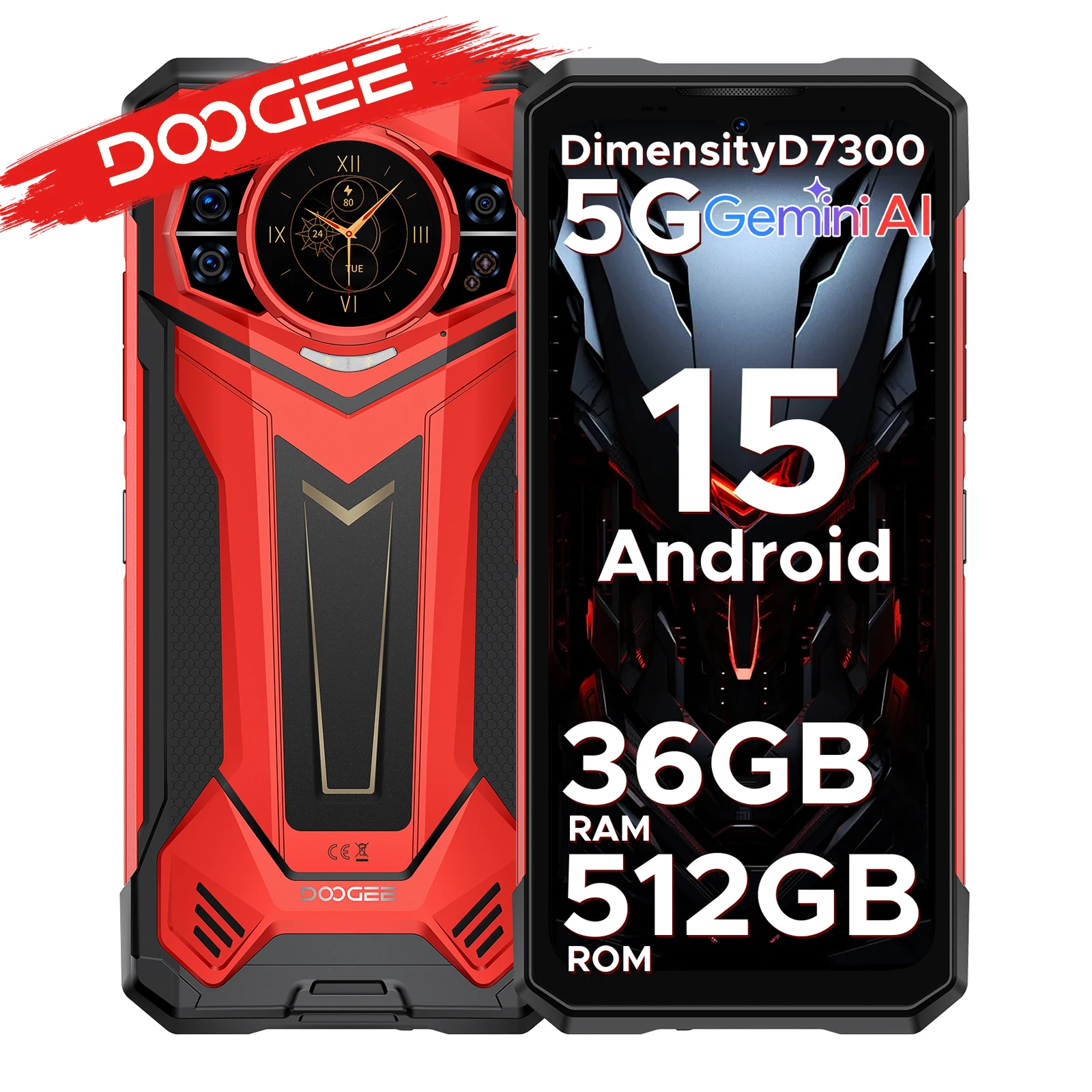 Téléphone robuste DOOGEE S200 Plus 5G AI 36 Go (16+20) 512 Go Dimensity 7300 pour jeux, écran arrière de 1,32'', écran principal