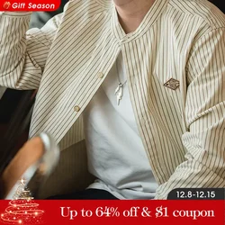 Maden Vintage Striped Long Sleeve Shirts Korea Styel Men's Loose Cotton Baseball Shirt Uncle Fu Male Clothes Plus Size Blouses