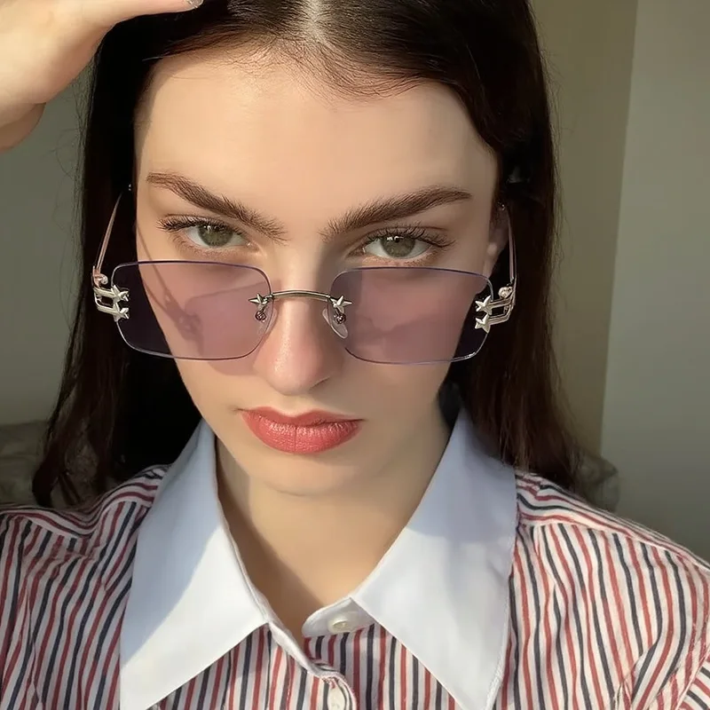 

Y2K Rectangular Sunglasses For Men And Women Frameless Square Sunglasses Luxury Designer Pentagram Sunglasses Trendy Sunglasses