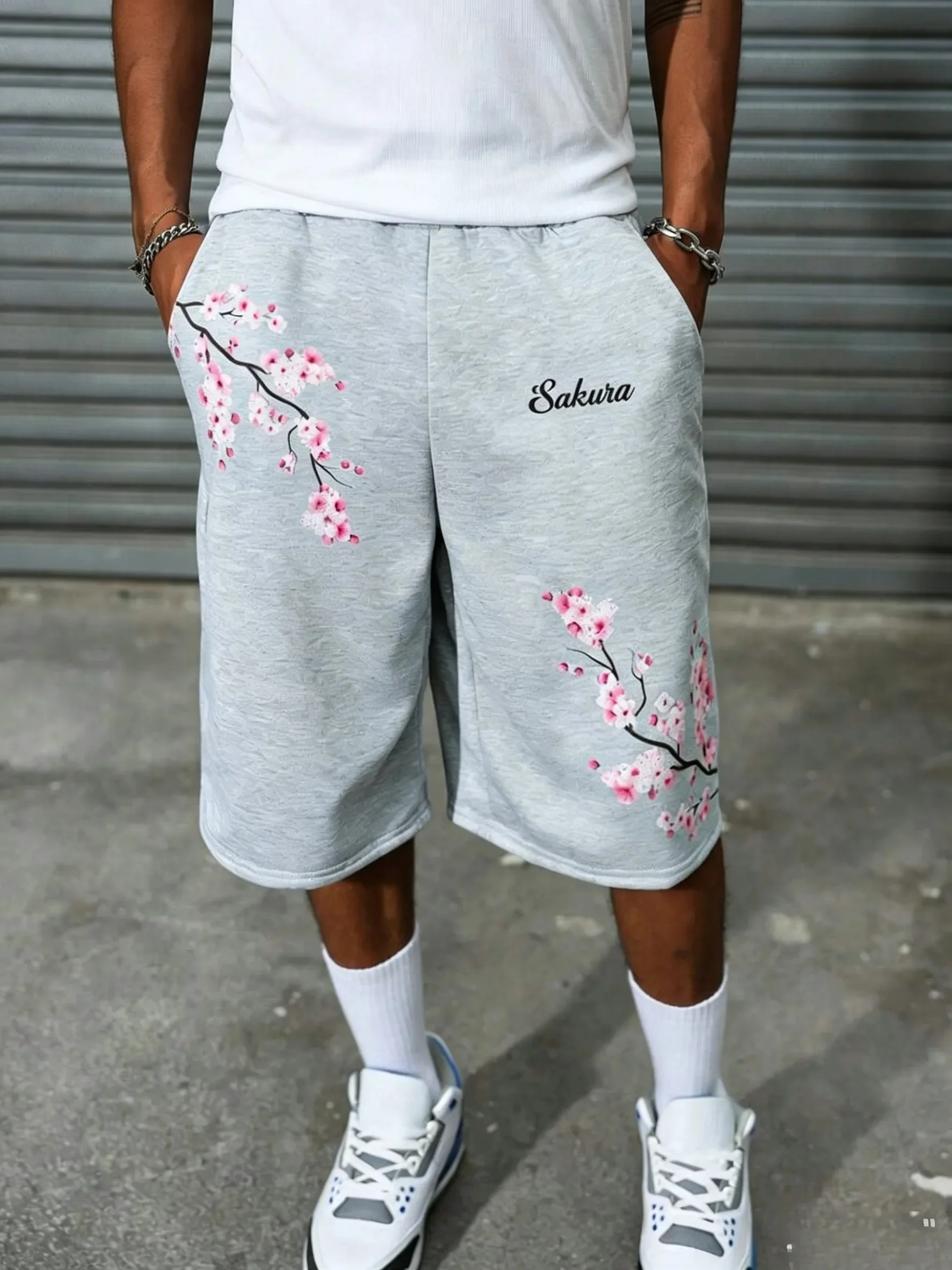 Men's Plaid and Garden Rose Print Shorts - Elastic Waist Casual Sports Outdoor Shorts