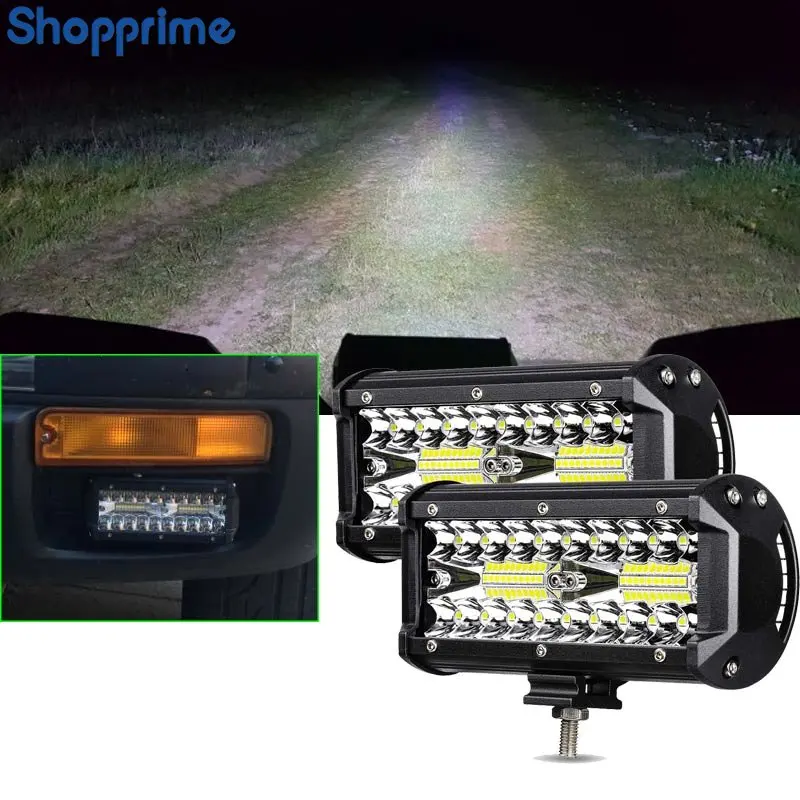 2/1 pçs 7 led bar led trabalho barra de luz 144w/120w ponto feixes inundação combo para carro trator barco offroad caminhão suv atv carro reparação lâmpada