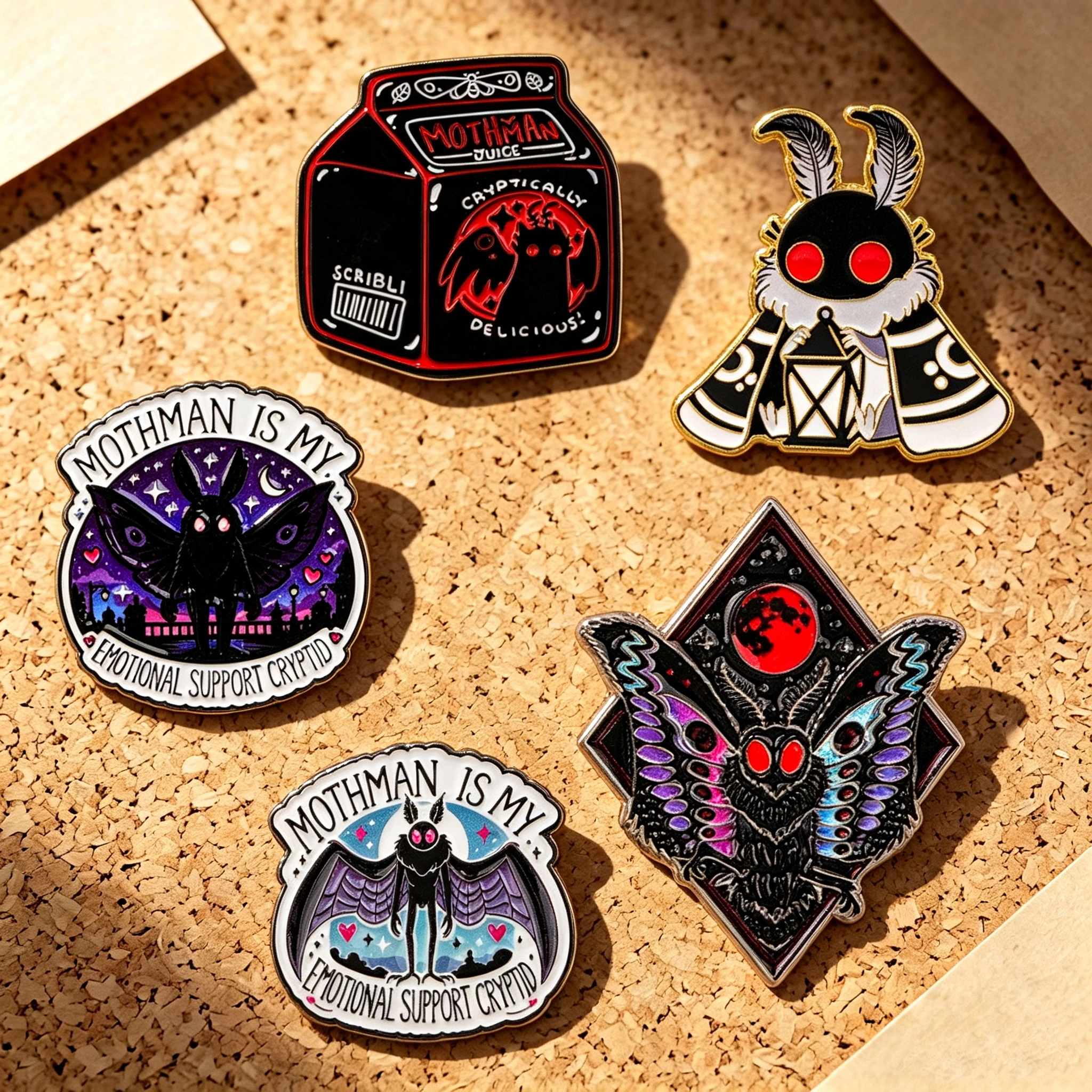 5pcs/Set Gothic Mothman Enamel Pin Emotional Support Cryptid Brooches on Clothes Badge Bag Clothes Lapel Woman Men Jewelry Gifts