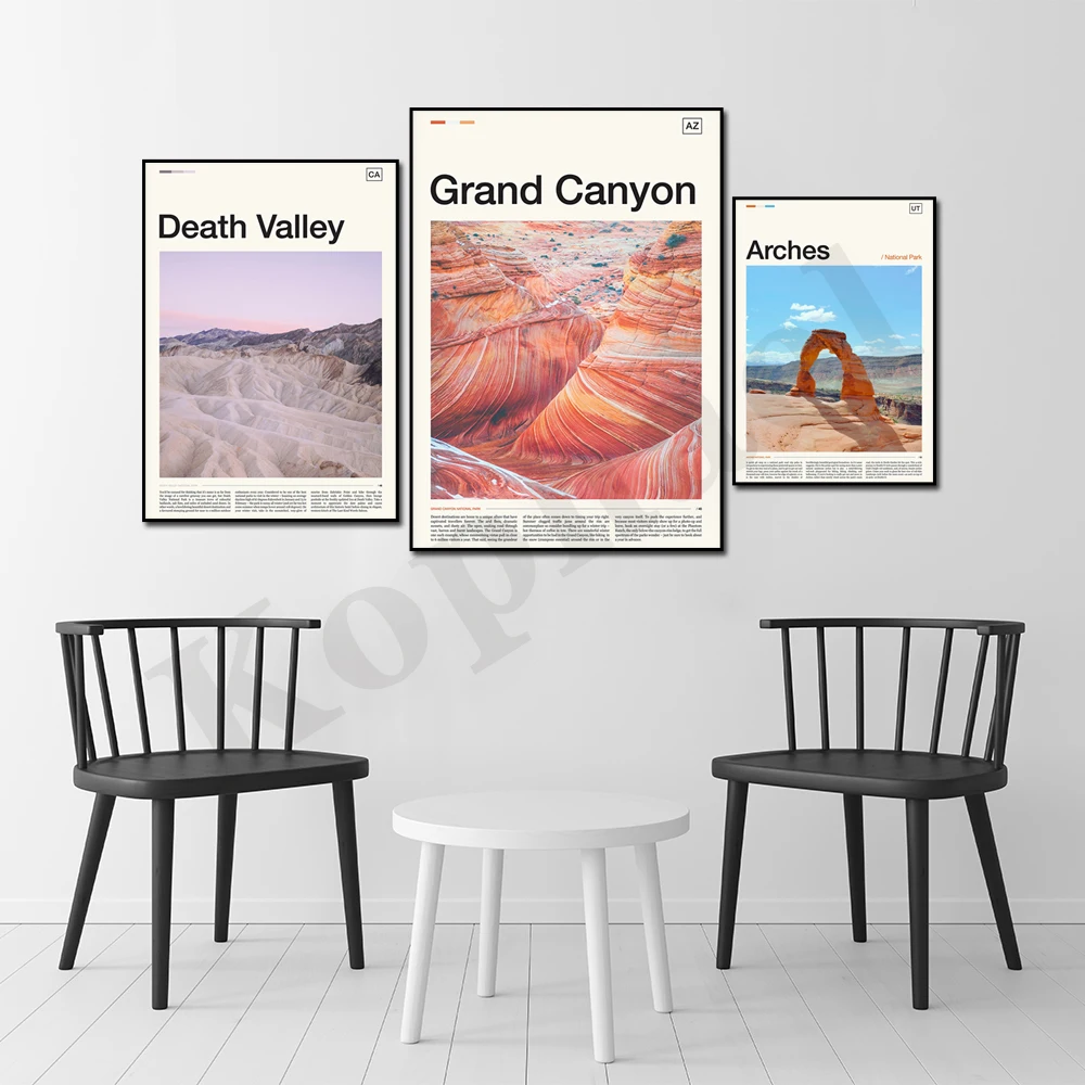 Arches Grand Canyon Zion Glacier Grand Teton Joshua Tree Death Valley Yosemite. City Travel Scenery. Home Wall Decor Art Poster