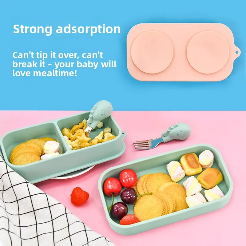 Food Grade Silicone Suction Bowl Set Large Capacity Baby Travel Feeding Bowl Spoon Fork Kids Outdoor Tableware