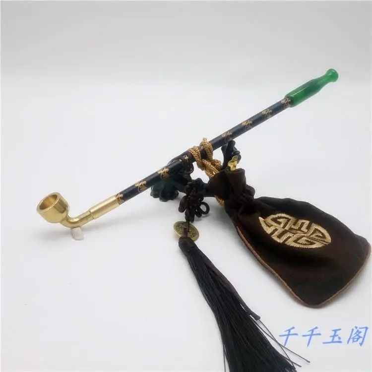 

Chinese Long Stem Vintage Tobacco Pipes Agate Cigarette Holder Pipes Smoking With Tobacco Bag Pendant Chinese Girl Accessories