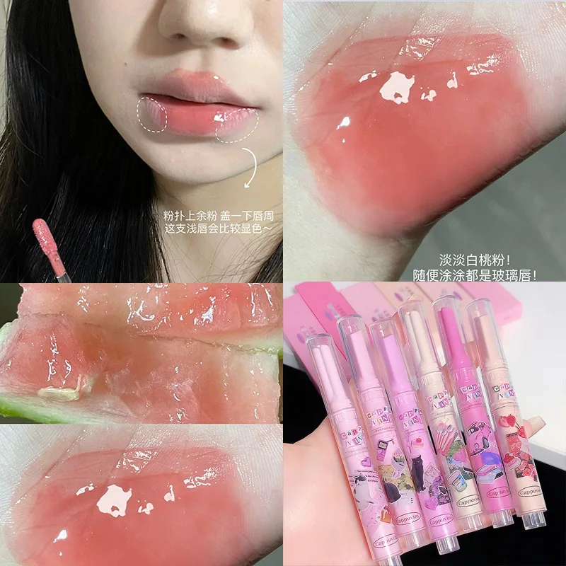 Jelly Mirror Lipstick Makeup Waterproof Non-stick Cup Solid Lip Gloss Clear Long Lasting Love Shape Moisturizing Lipstick Pen