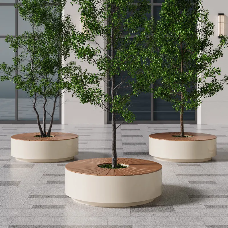 Outdoor round flower box seat stool combination night market square mall courtyard leisure terrace balcony seat flower bed