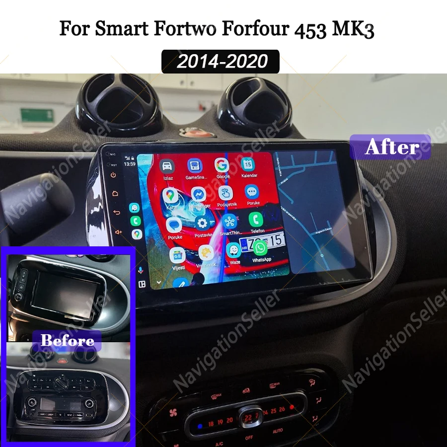 

Android 14 Wireless Carplay Auto For Smart Fortwo Forfour 453 MK3 2014 2015 2016 2017 2018 2019 2020 Car Radio Multimedia Player