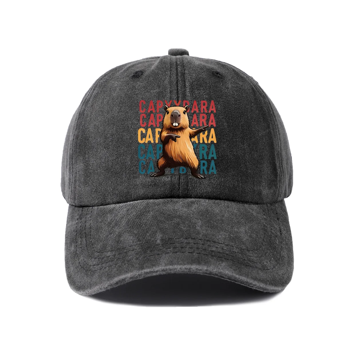 Capybara Color Typography Graphic Vintage Washed Baseball Cap, Adjustable Unisex Dad Hat for Men and Women