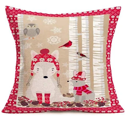 Funda de almohada decorativa de Feliz Navidad, cubierta de cojín de lino y algodón, muñeco de nieve y Papá Noel, decoración