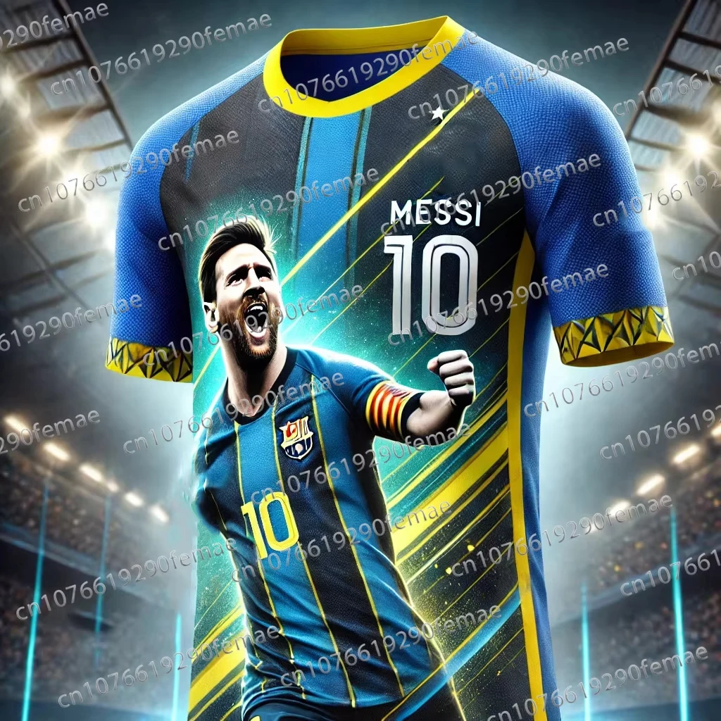 The latest Messi commemorative edition football T-shirt for summer is suitable for daily sports, breathable and sweat wicking, c