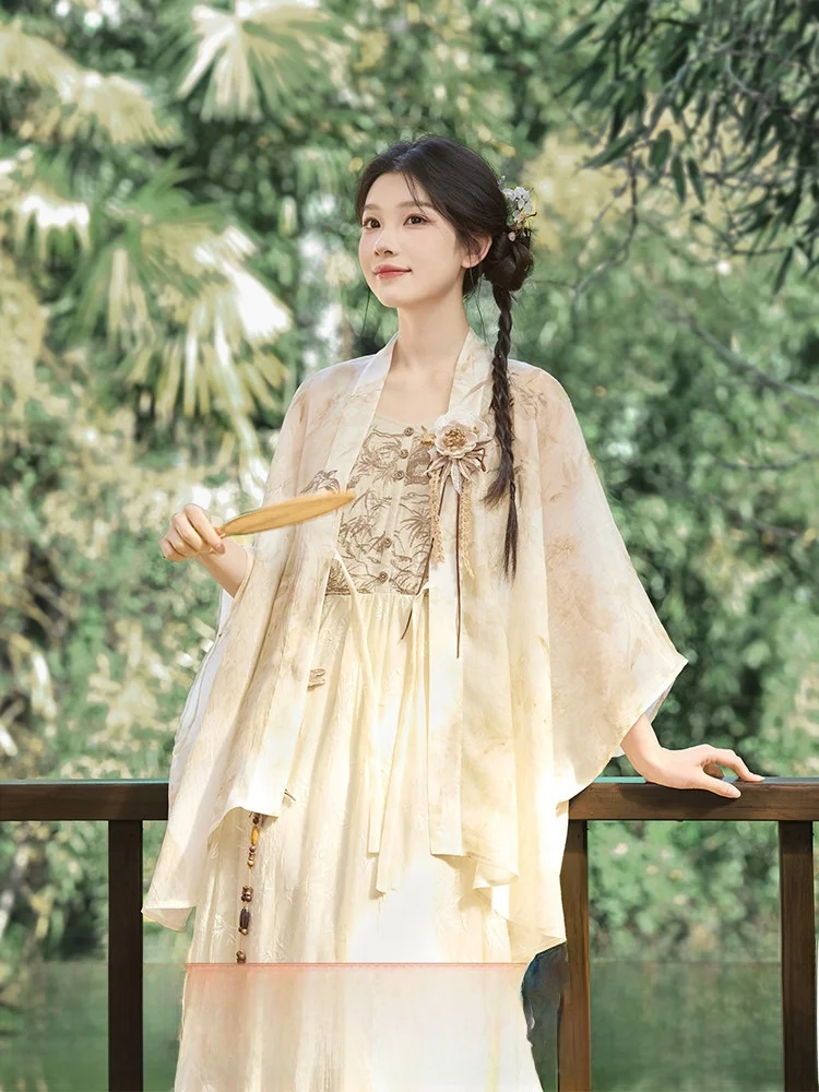 

Оригинальный комплект Hanfu Ele Chinese Sle Dr Improved Long Irt Zen Sle для молодых женщин, коллекция July Evening