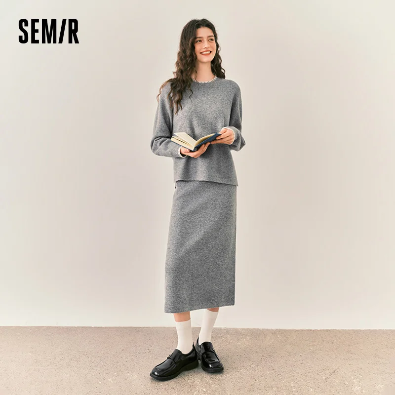 Women's Color Block Knit Two-Piece Set with Straight Skirt