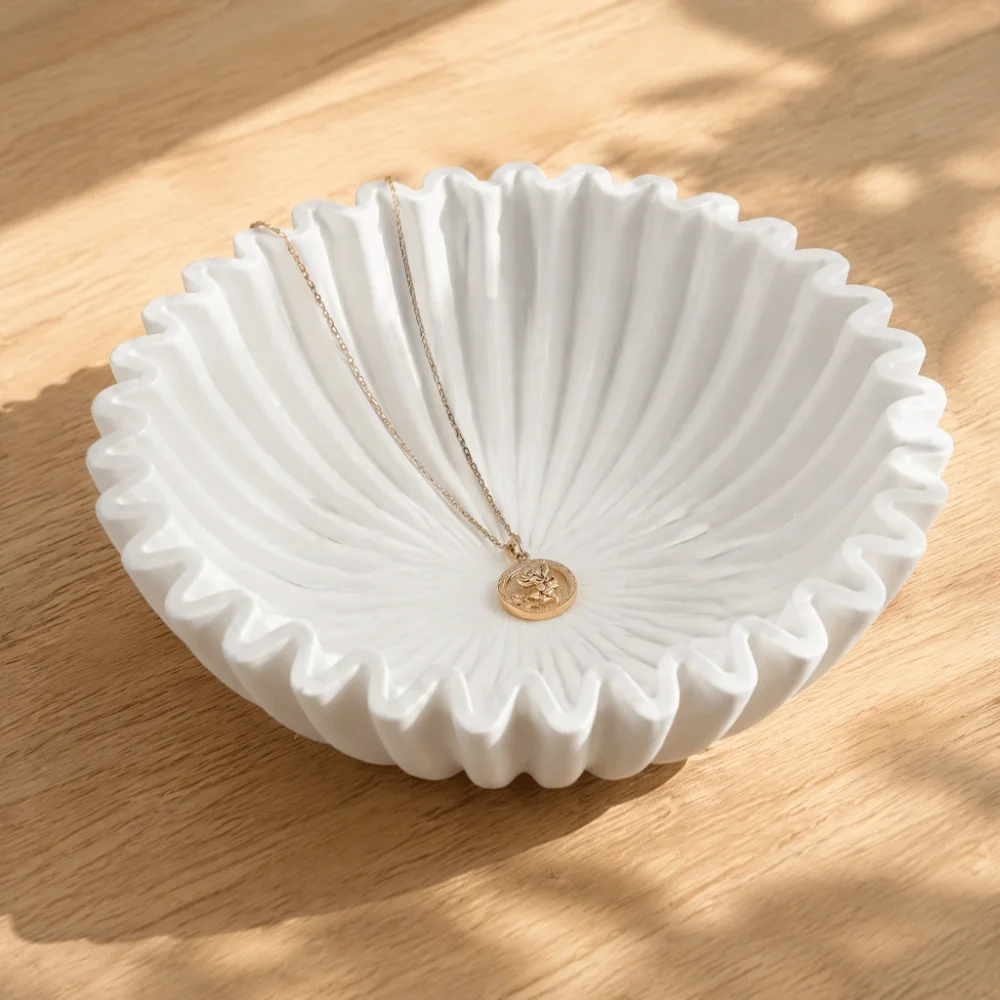 Perfect White Decorative Bowl Resin Ruffle Design Fluted Bowl Fluted Design 5.91x1.97in Ruffle Bowl Entryway Decor