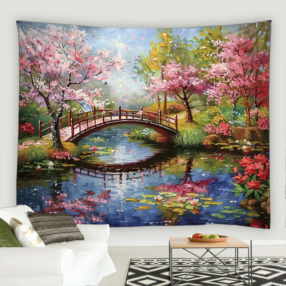 

Landscape Oil Painting Tapestry Flower Star Street Scenery Jungle Nature Outdoor Garden Home Bedroom Decor Background Tapestry