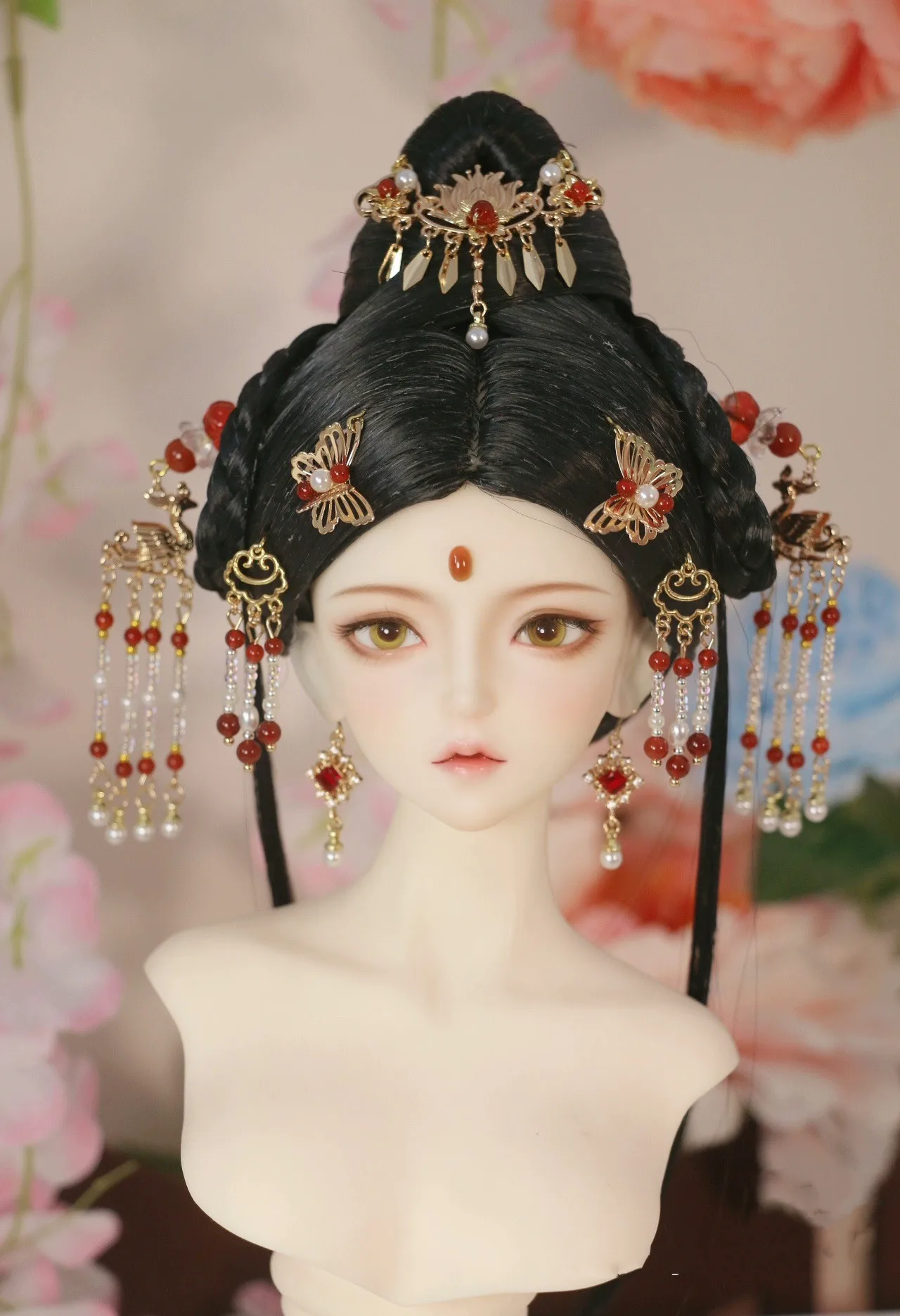 Doll Earring Butterfly Tiara Toys Accessories 1/4 1/3 BJD Doll Red Agate Headpiece Earrings Free Shipping