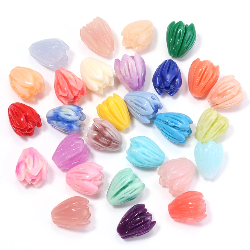10pcs 7x9mm Imitation Coral Tulip Beads Flower Bud Shape Loose Spacer Beads for Jewelry Making DIY Bracelet Necklace Accessories