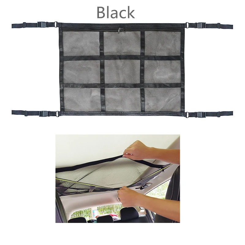 Automotive Ceiling Cargo Net Pocket Car Roof Storage Organizer Mesh Storage Bag for Camping Accessories and Roof Tent