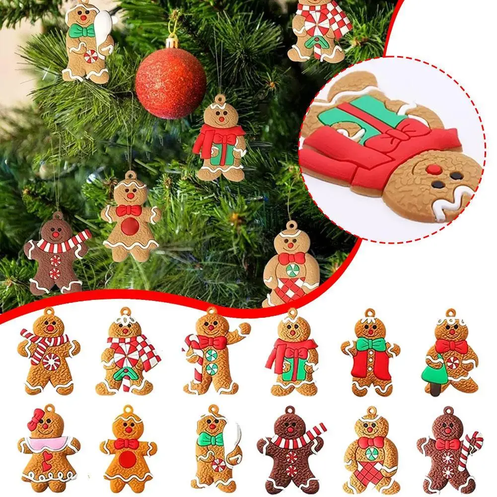 12pcs Christmas Gingerbread Man Pendant Cute Christmas Ornaments Xmas Tree Hanging Decoration for Home Navidad New Year Gift