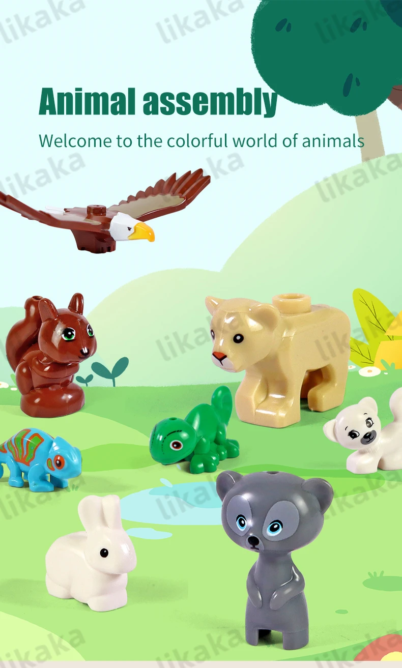 10PCS Tiere Blöcke Spielzeug MOC Leopard Bär Kuh Vogel Modell Bausteine Set Kompatibel Mini Ziegel DIY Spielzeug für kinder Geschenk – Detail 1