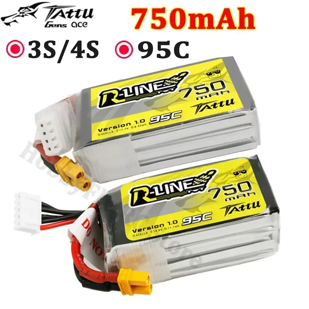

R-Line 95C Racing LiPo: Tattu 750mAh 3S/4S with XT30, High Performance Battery for FPV Drone & Quadcopter