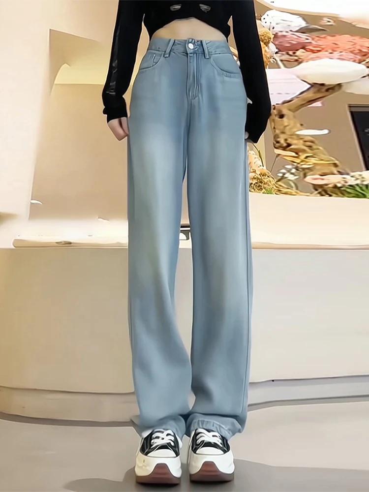 

Straight Leg Jeans Women Summer Thin Large Size Loose Slimming Wide Leg Pants Ice Silk High Waist Bootcut Denim Skinnies