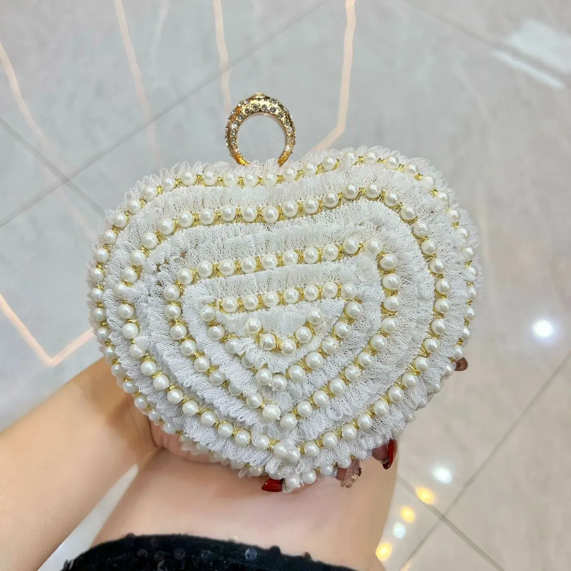 New mini  love dinner  chain mouth red envelope party evening messenger bag beaded portable bag