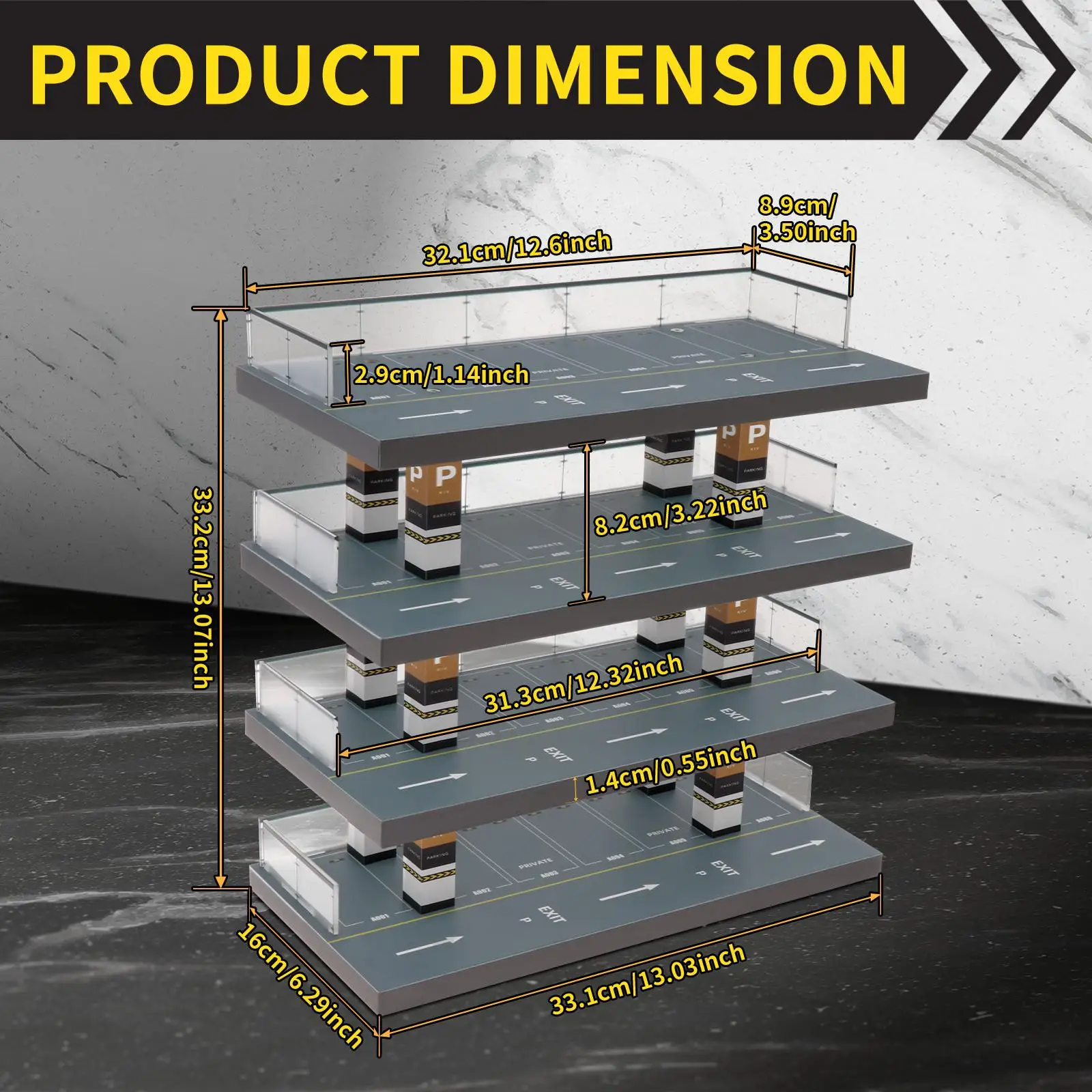 1/64 Model Car Display Show Case with Parking Lot Scene, Car Garage Display Case Display Stand for Toy Cars Model, Sports Car