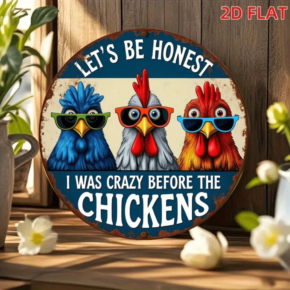 "فن جدار الدجاج المضحك - دعونا نكون صادقًا أنني كنت مجنونًا قبل علامة الدجاج للمنزل والحظيرة، ديكور معلق على الحائط مسطح ثنائي الأبعاد متين" #6