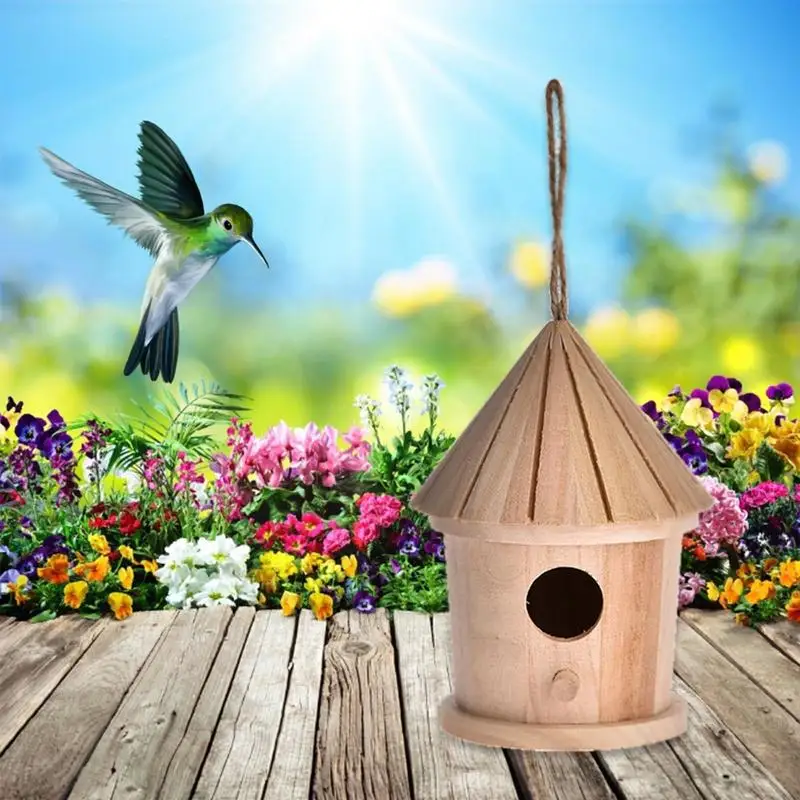 Bird House DIY Wooden Hummingbird Nest For Outdoor Hanging Resting Place For Birds Nesting Bluebird House Handcrafted Bird Hut