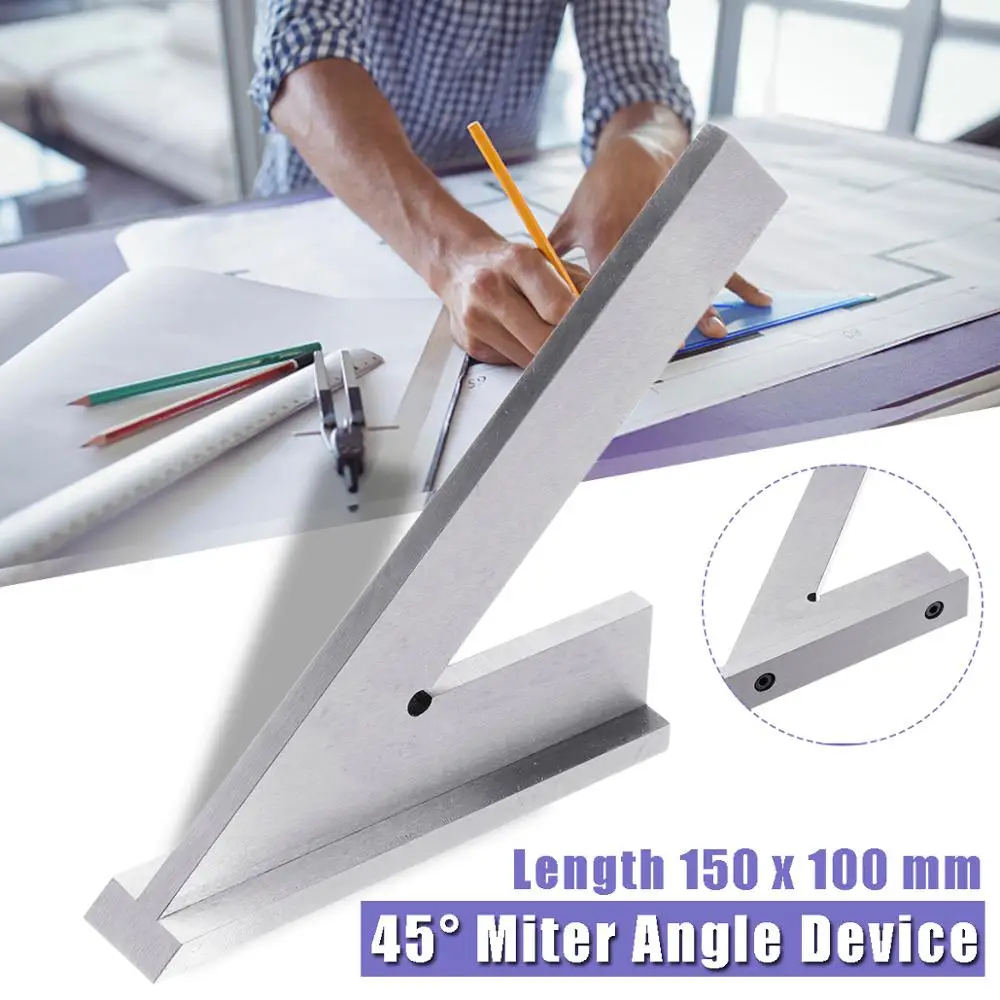

Stainless Steel 45 Degree Miter Angle Corner Ruler Wide Base Gauge Woodworking Measuring Tools