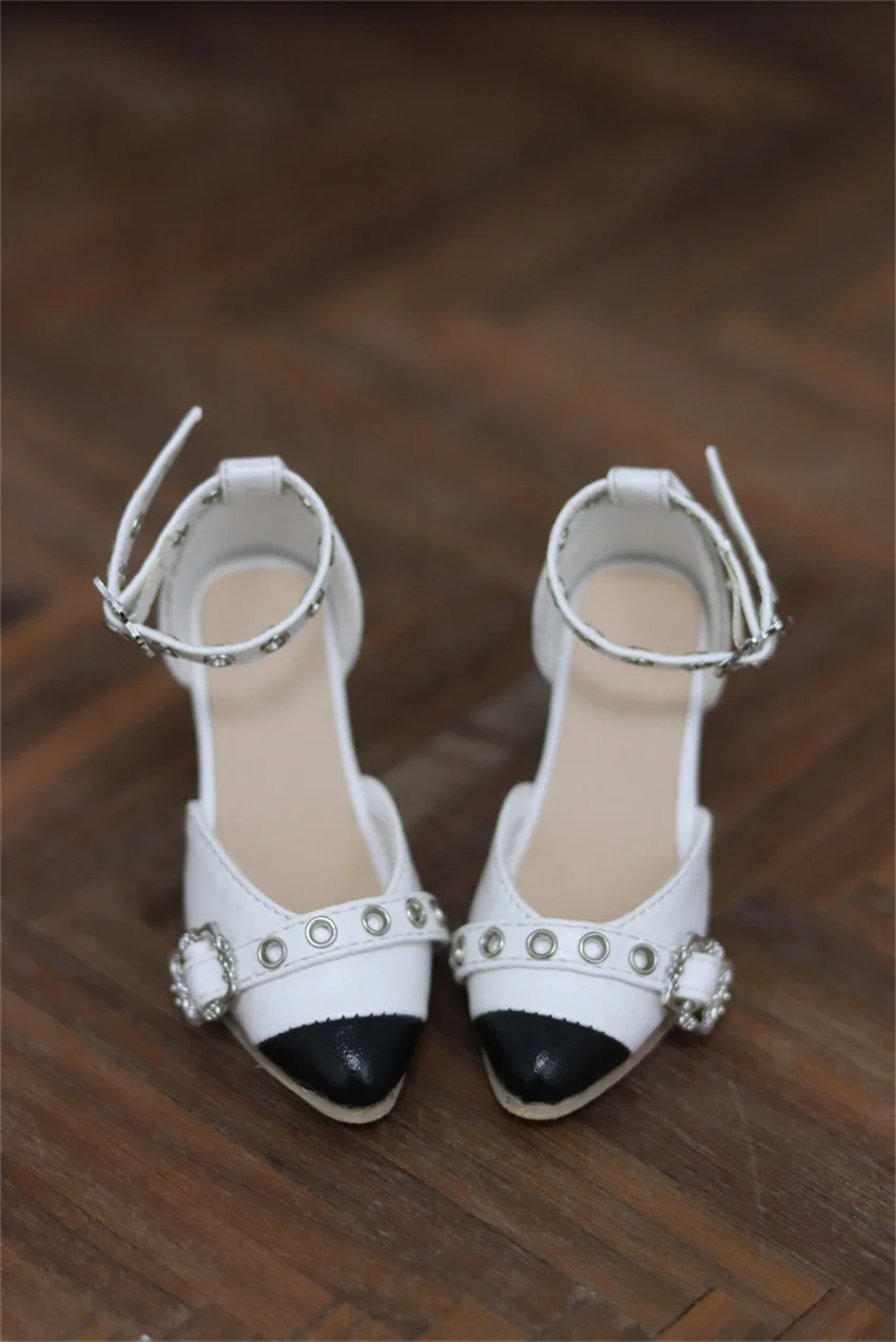 BJD shoes Pointy black and white stitching riveted high heels 1/3 female bjd doll accessories