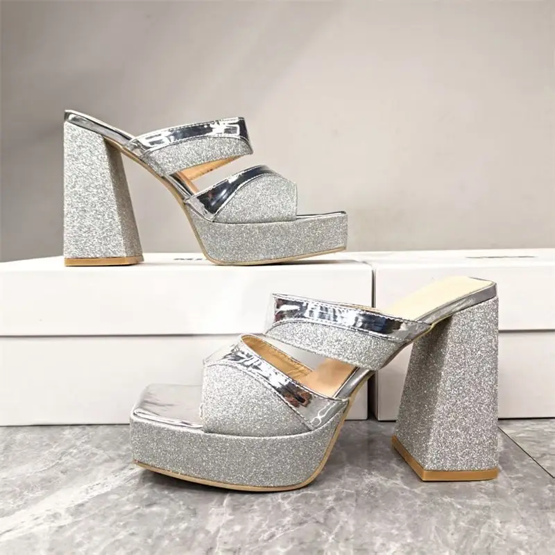 

Элегантные женские босоножки на танкетке с пайетками, серебристо-золотые, на высоком каблуке, модные, с открытым носком, для банкетов и вечеринок, летние