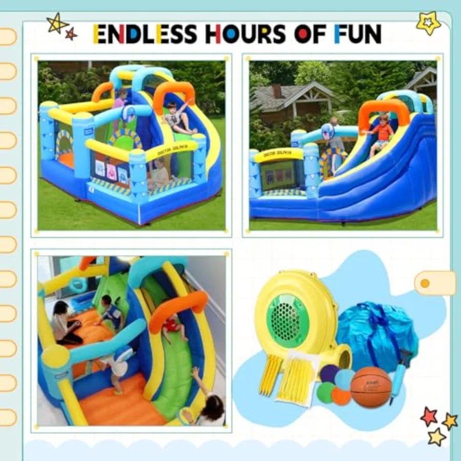 Inflatable Bounce House for Kids, Indoor Bouncy House, Inflatable Bouncy Castle, Kids Bounce House with Slide, Jump House Outdoo