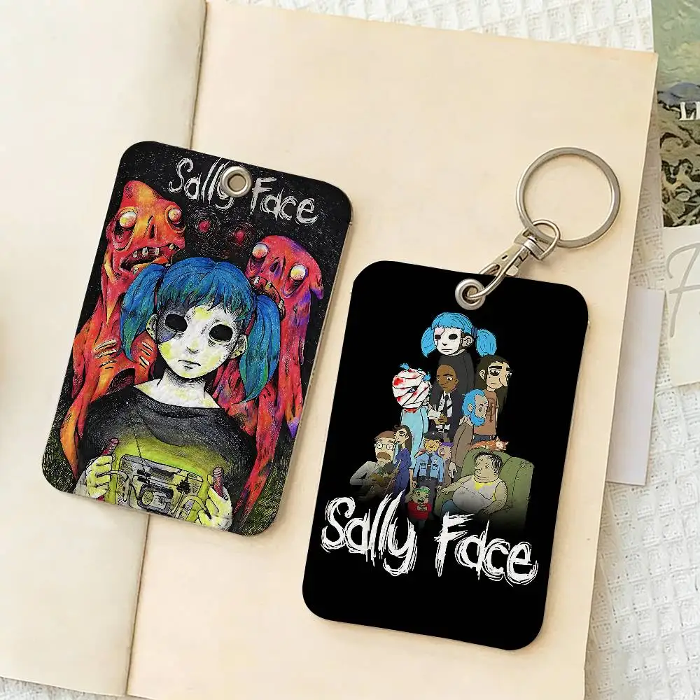 Horror Game S-Sally Face 1Pc Access Card Case Leather Card Holder Keychain Key Ring Door Access Tags ID Card Case Keychain