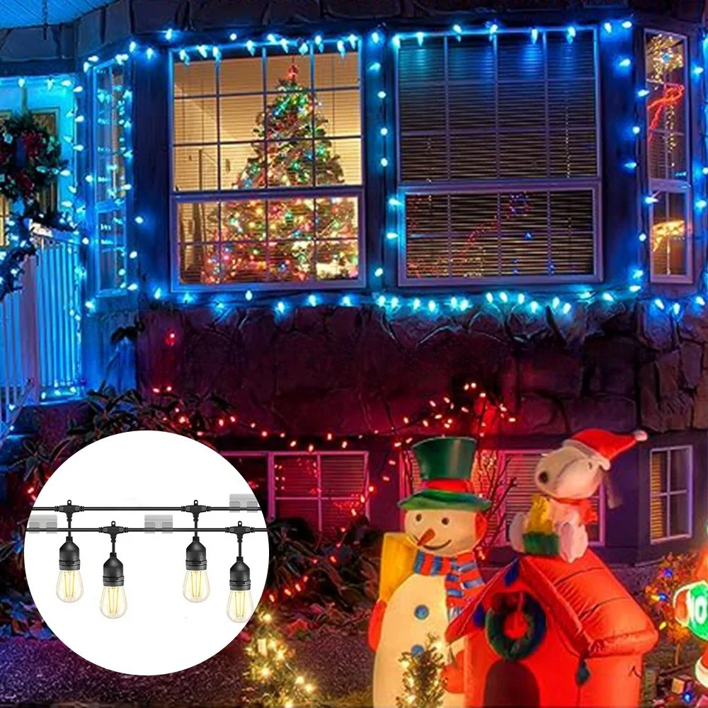 10pcs Christmas Lighting Hanging Hooks PP Waterproof Adhesive Strips Cable Clips UV-Resistant Patio Decor String Lights Clips