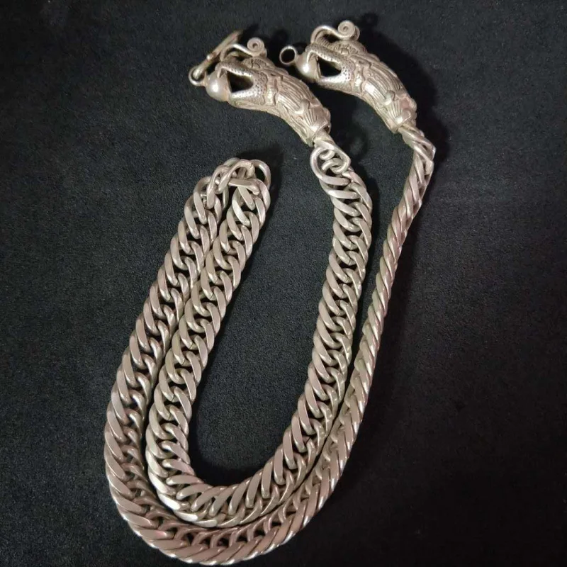 Ethnic Retro White Copper -Plated Sweater Chain Style Jewelry Tibetan Silver Long Necklace