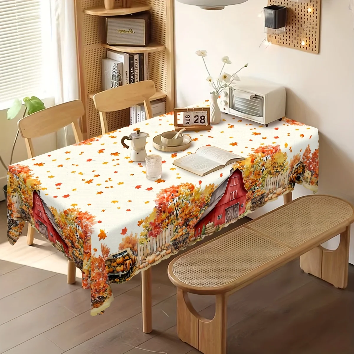 Pumpkin leaf tablecloth, red farm theme, harvest theme, pumpkin truck, suitable for themed parties.PMJ