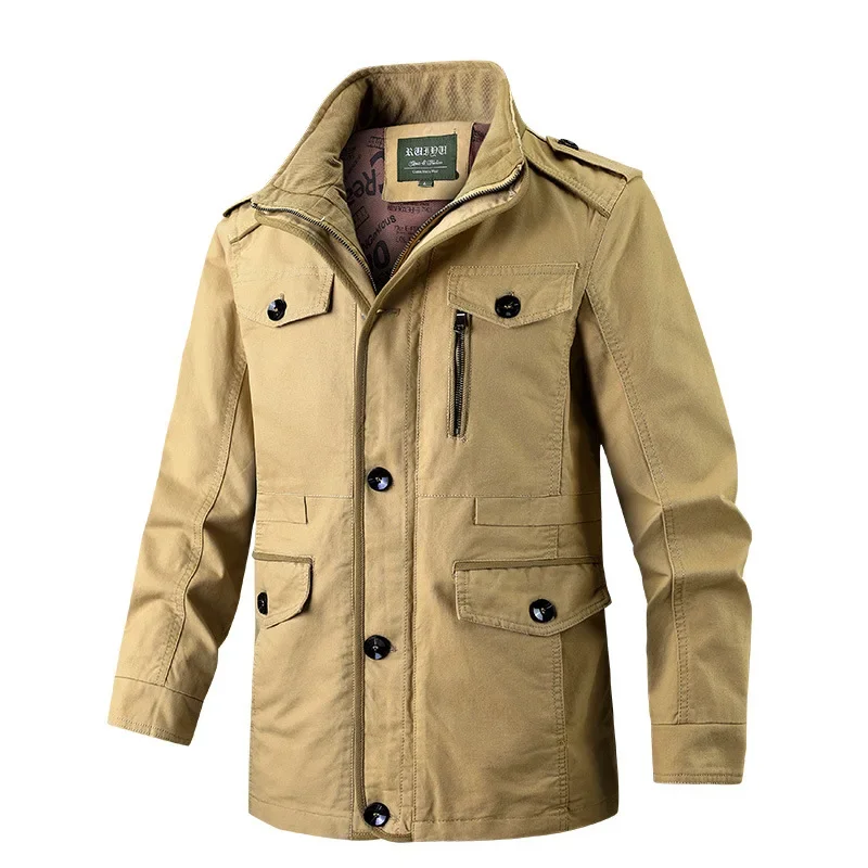 Men’s New Japanese Korean Style Fashion Solid Color Casual Trendy Simple Basic Stand Collar Multi Pocket Quilted Jackets