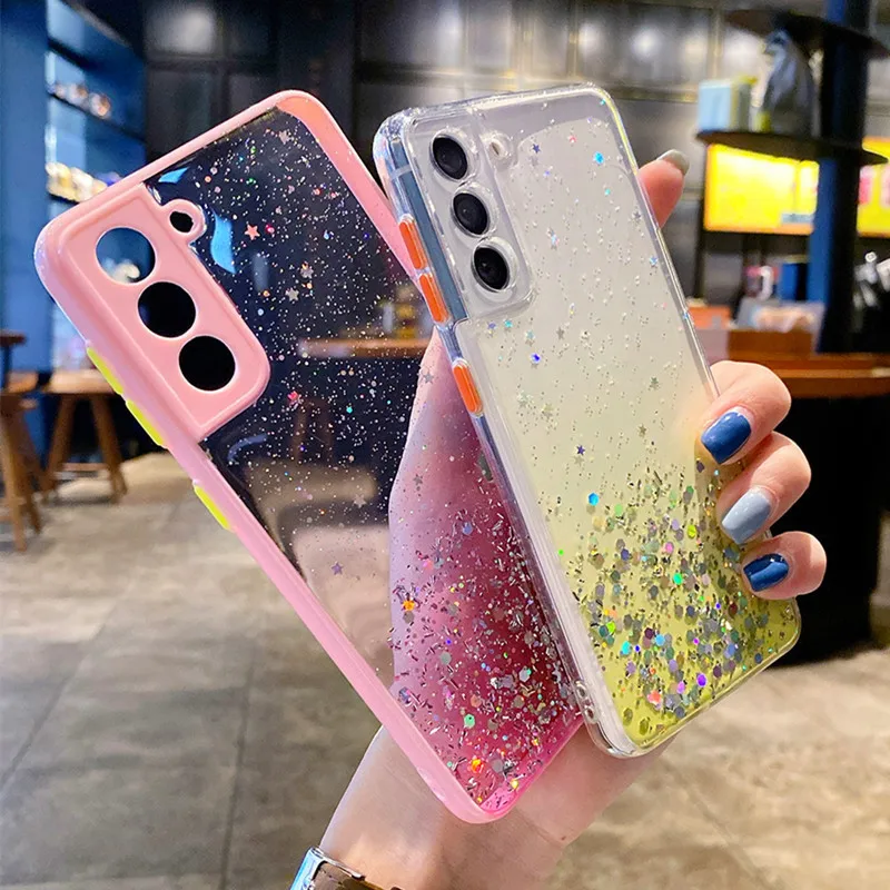 Glitter Gradient Phone Cases For Samsung Galaxy A53 A73 A12 A22 A32 S23 S22 Ultra S21 Plus Clear Epoxy Soft Covers