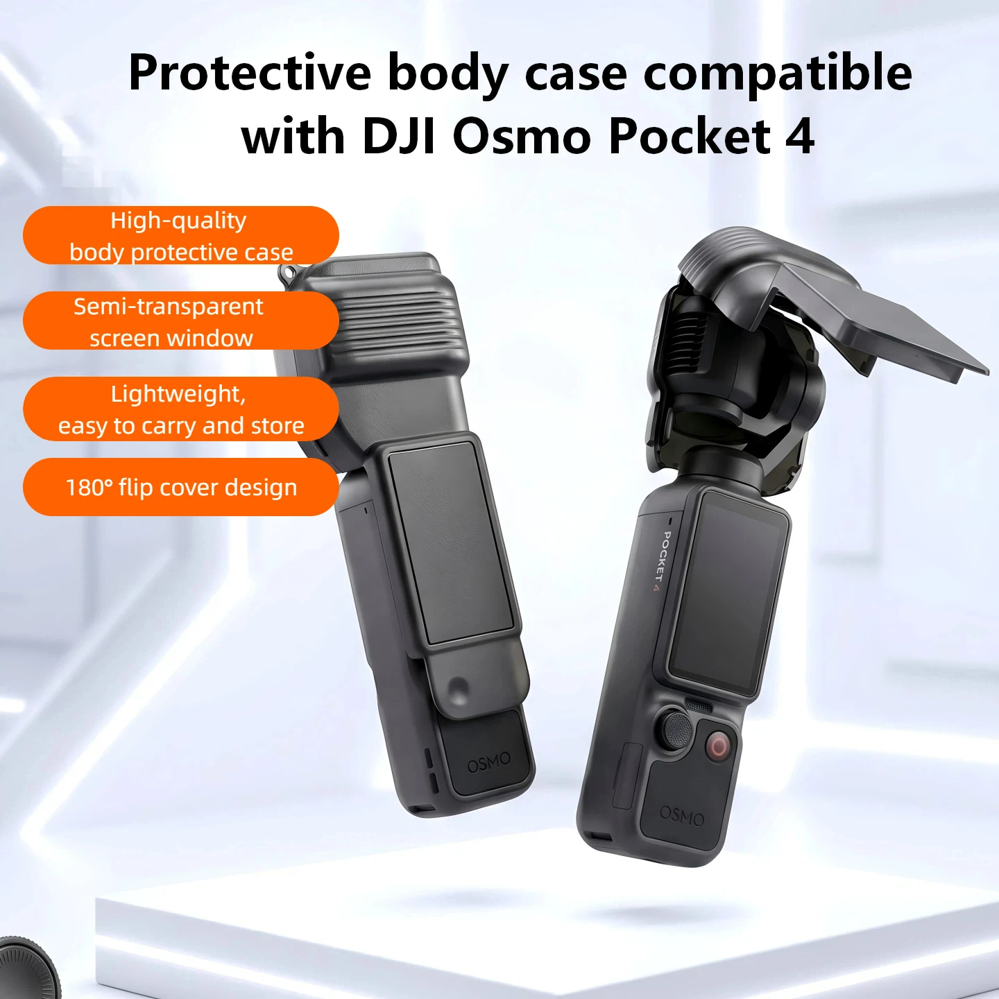 Hard Case for DJI Osmo Pocket 4, 180° Flip Cover, Semi-transparent Screen, Shockproof Anti-scratch Travel Protective Shell