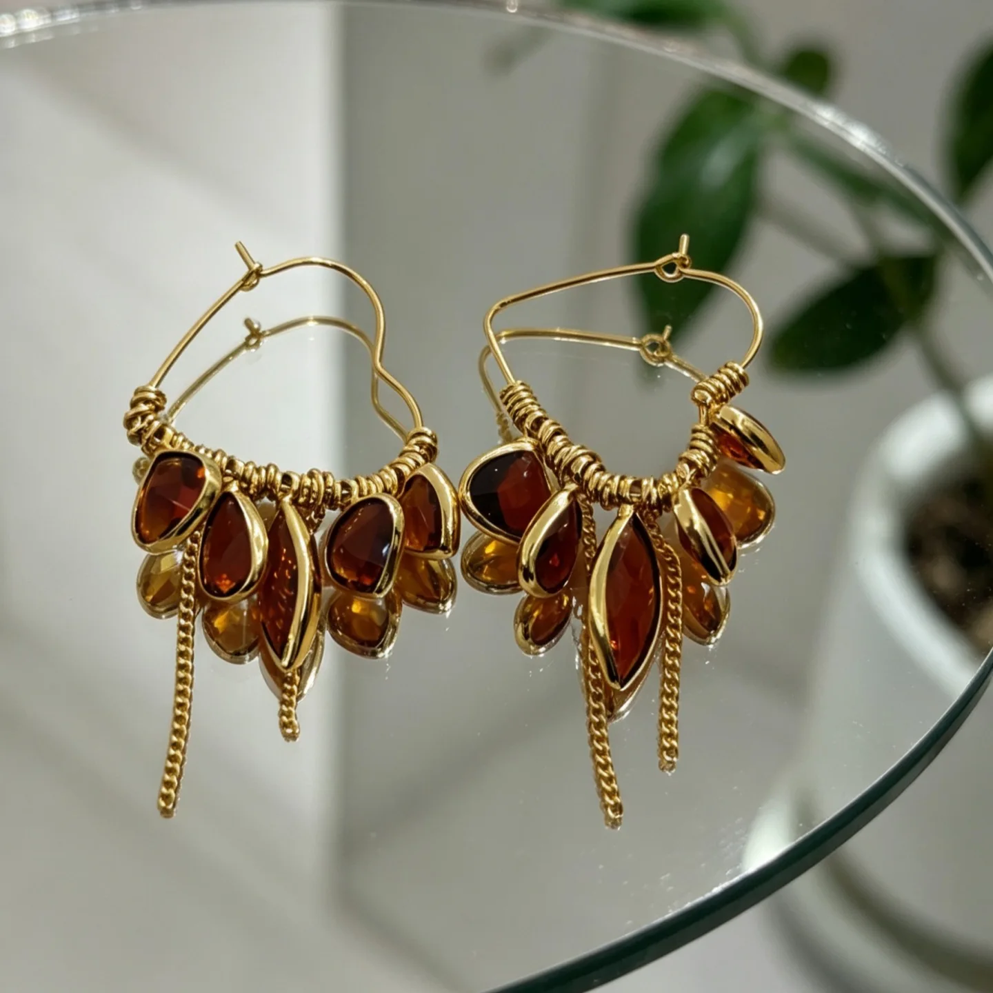 Retro Autumn Fall Statement Drop Earrings For Women Brown Imitation Amber Crystal Tassel Chain Dangle Earring Party Jewelry Gift