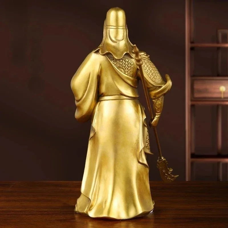 22cm Bronze Guan Gong Statue Copper God of Wealth Statue Guan Yu Bronze Home Living Room Statue Sculptures view 4
