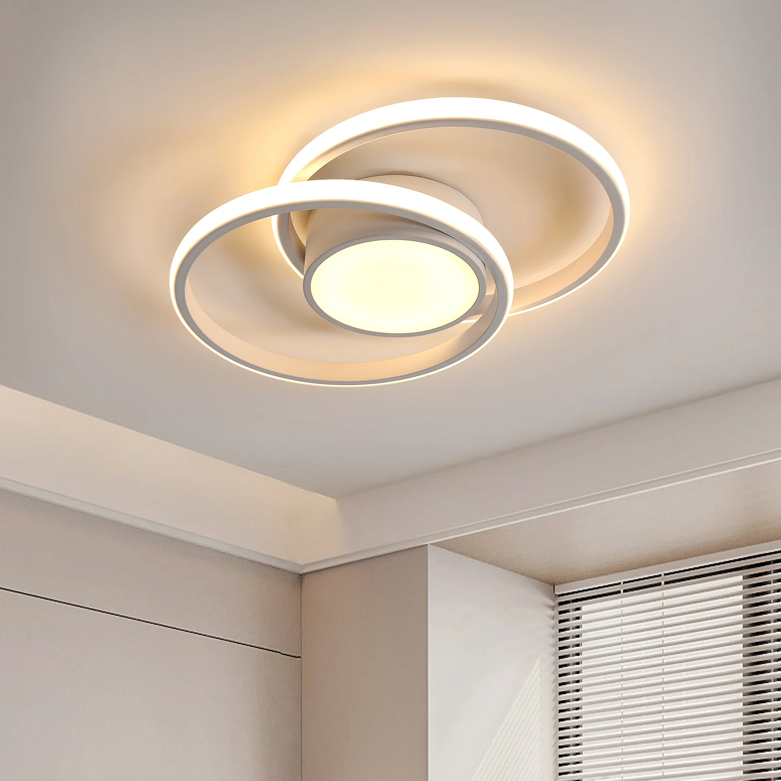 Modern LED Ceiling Light,Flush Mount Ceiling Lights,Close to Ceiling Lights 2 Rings Round Hallway Light Fixtures for Bedroom